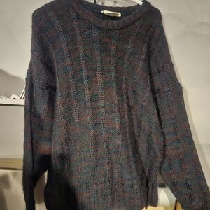 Gaeltarra Ireland Wool Crewneck Pullover Green Knit Striped Sweater Size L Vtg